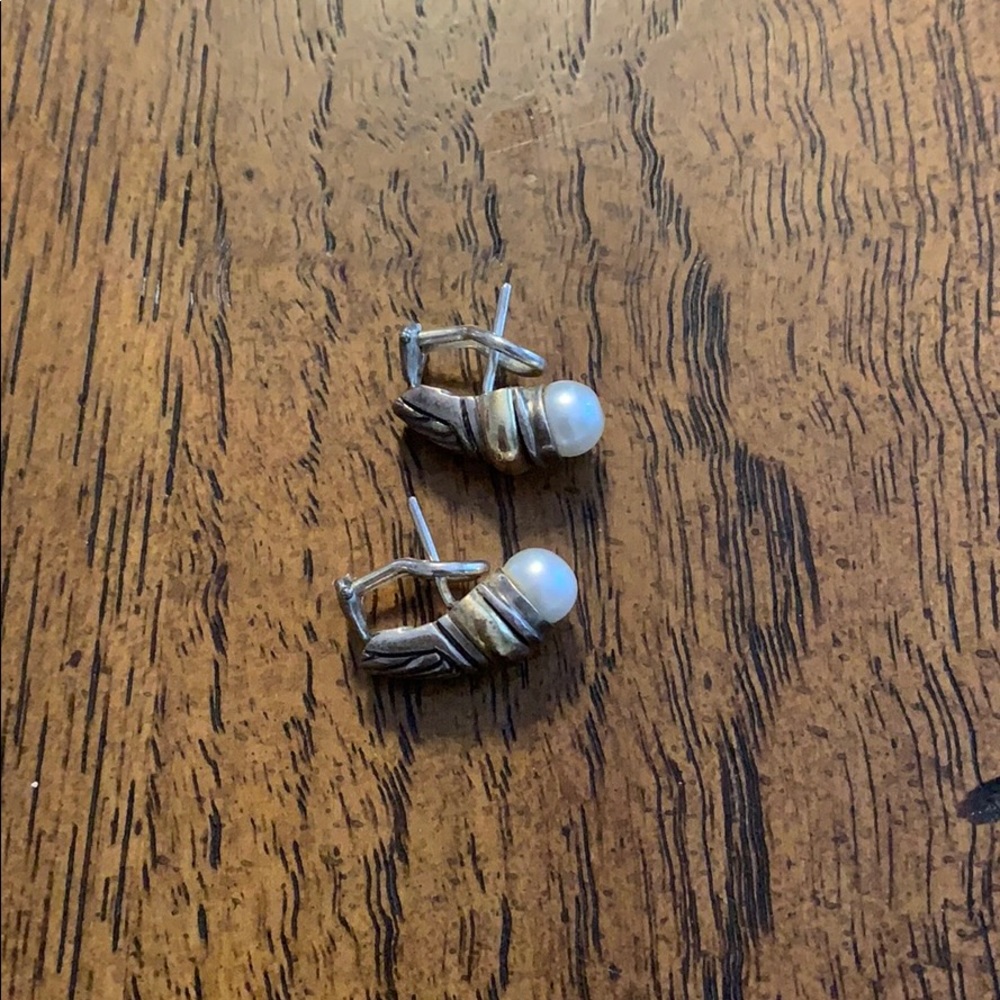 Silver, gold and pearl earrings